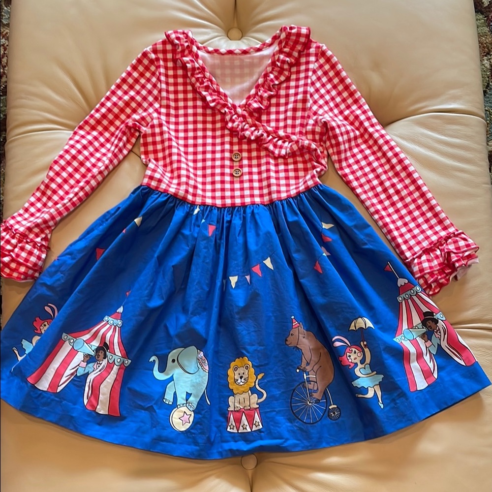 Eleanor Rose Red Gingham and Blue Circus Dress 6-7